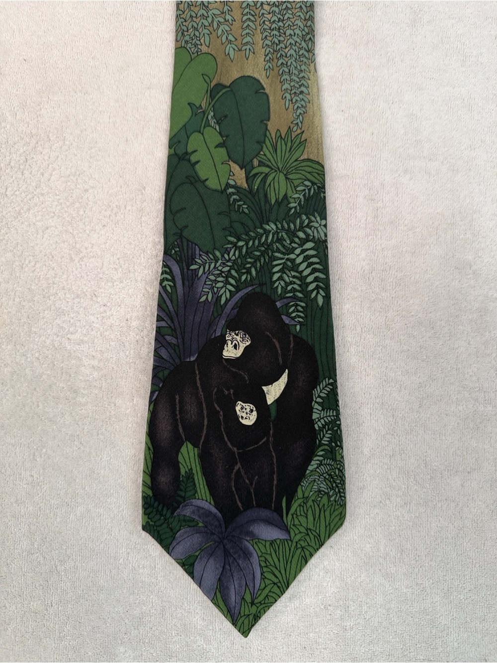 Vintage World Wildlife Foundation Gorilla Jungle Print Silk Tie WWF 🦍